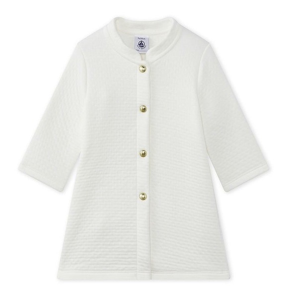 Petit Bateau Other - Petit Bateau White Quilted Tubic Cotton Cardigan Coat Gold Buttons 12M 74cm
